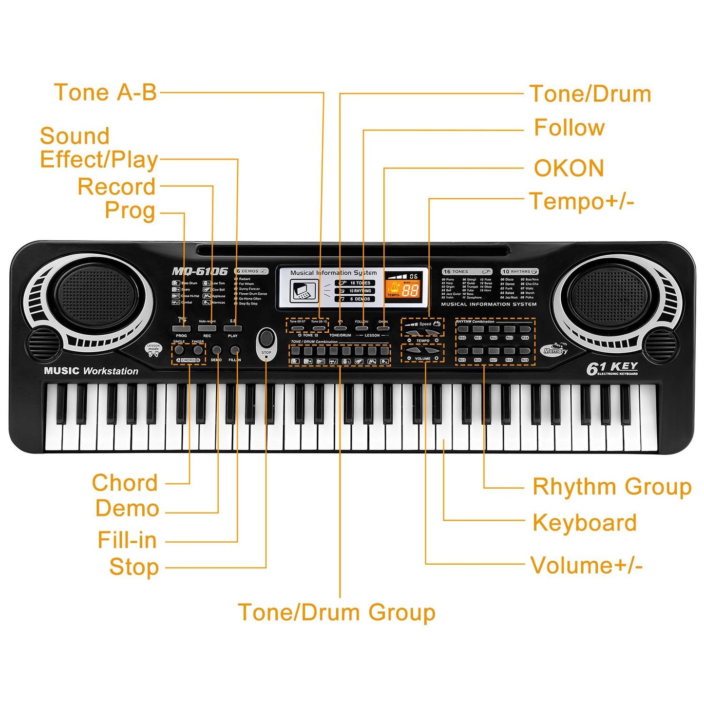 61-Key Digital Keyboard Piano with Microphone – Electronic Music Keyboard for Kids & Beginners