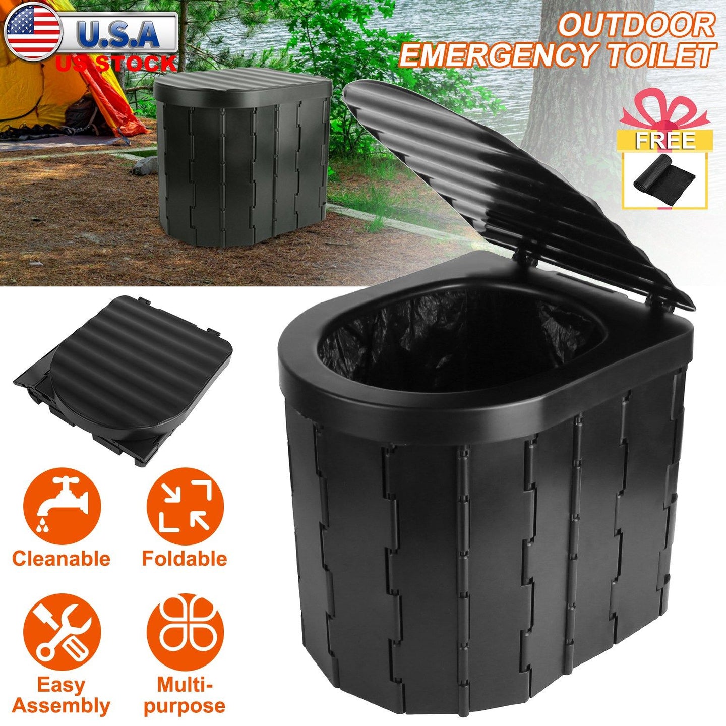 Portable Emergency Folding Toilet – Heavy-Duty Outdoor Porta Potty