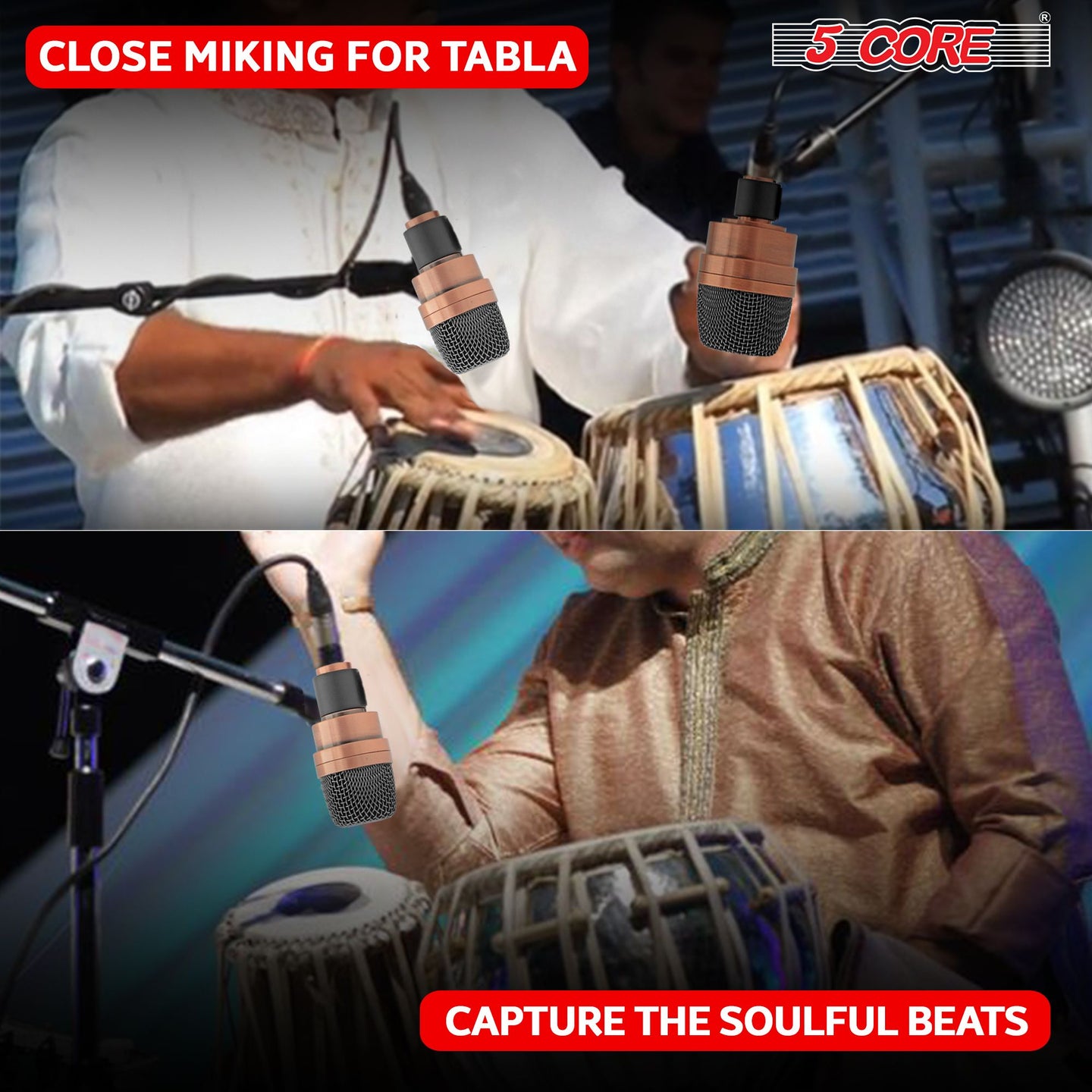 Professional Tabla Microphone Set: Dual Dynamic Mics for Bayan & Dayan