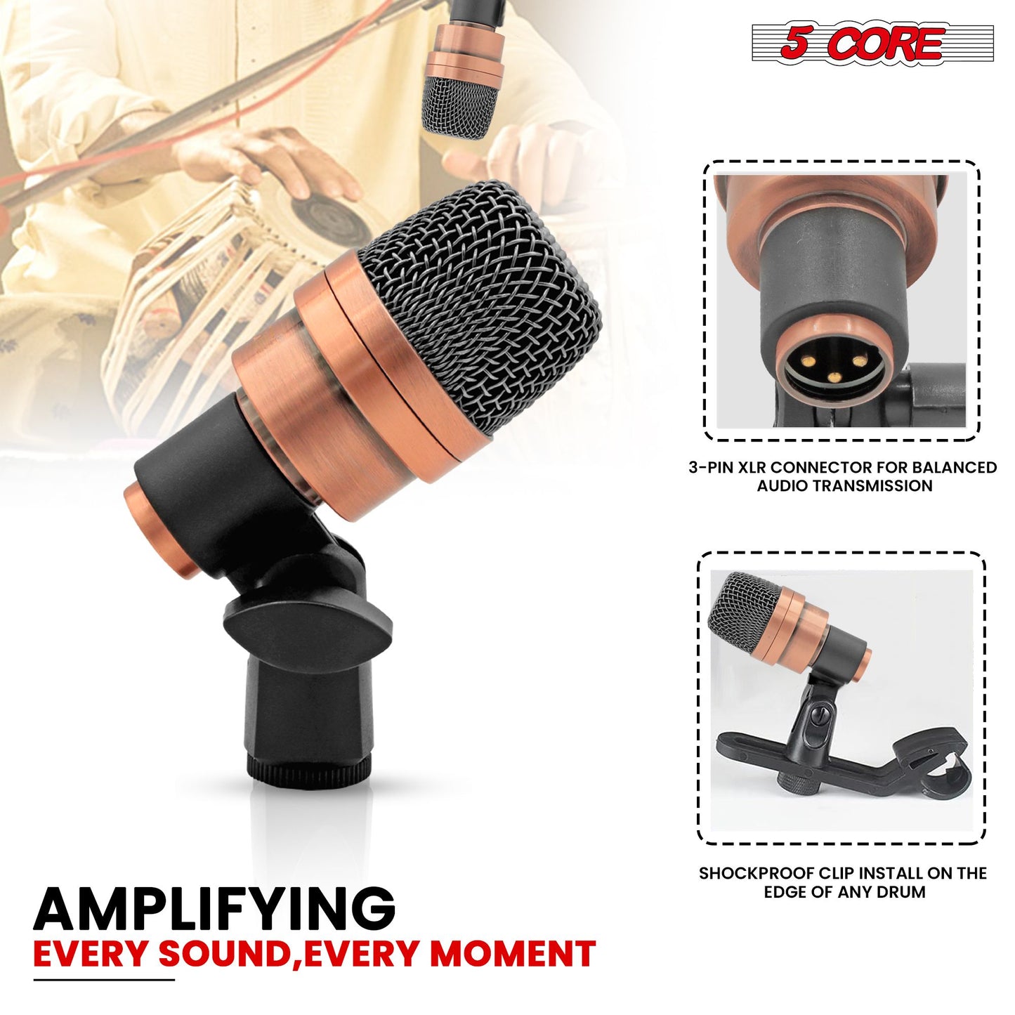 Professional Tabla Microphone Set: Dual Dynamic Mics for Bayan & Dayan