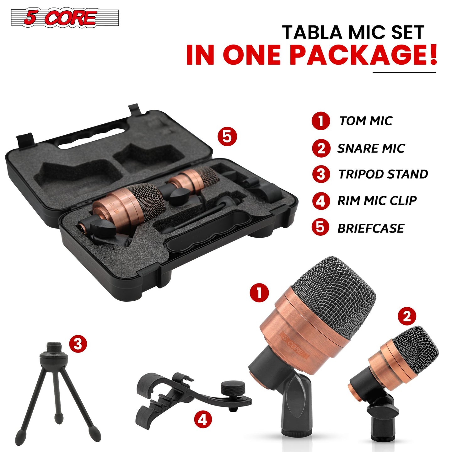 Professional Tabla Microphone Set: Dual Dynamic Mics for Bayan & Dayan