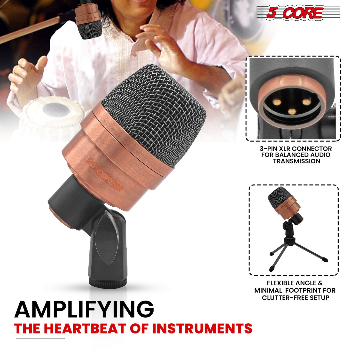 Professional Tabla Microphone Set: Dual Dynamic Mics for Bayan & Dayan