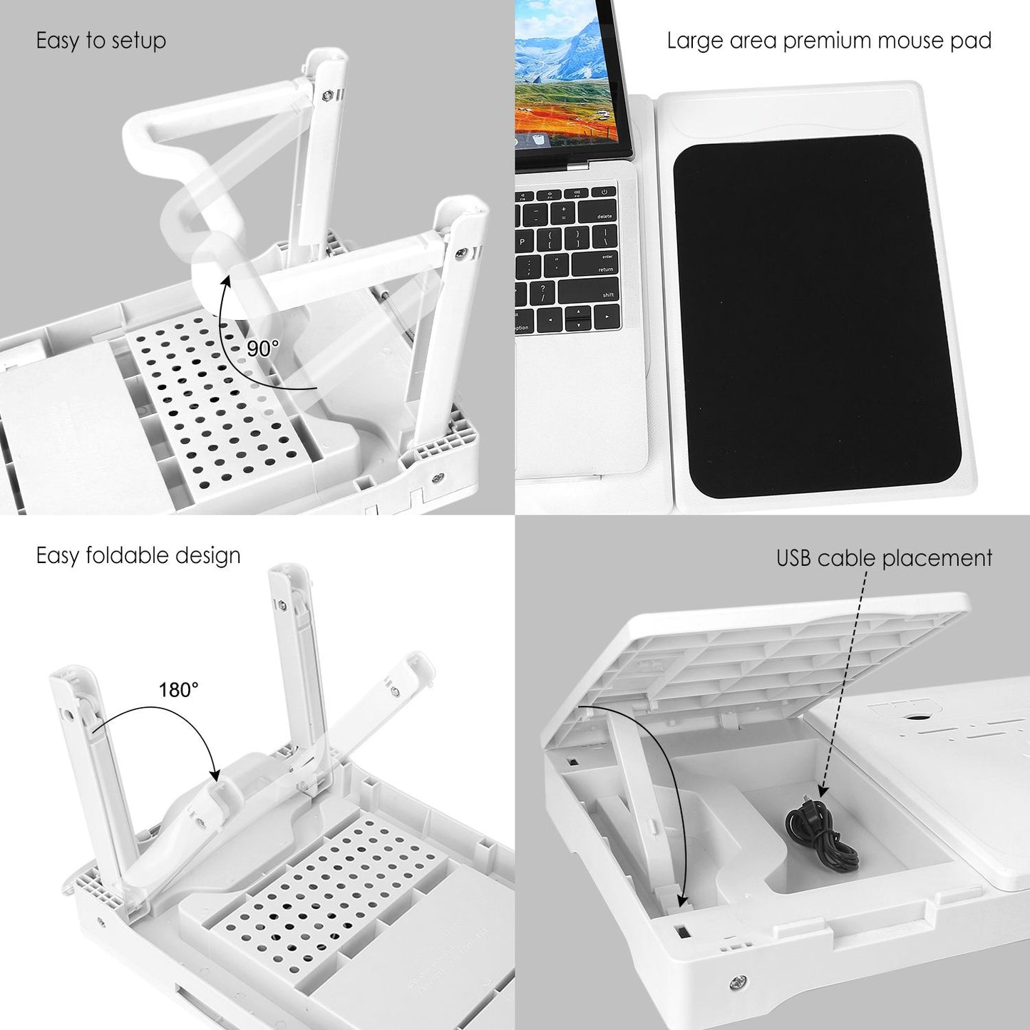 Multifunctional Foldable Laptop Desk with Cooling Fan & LED Light