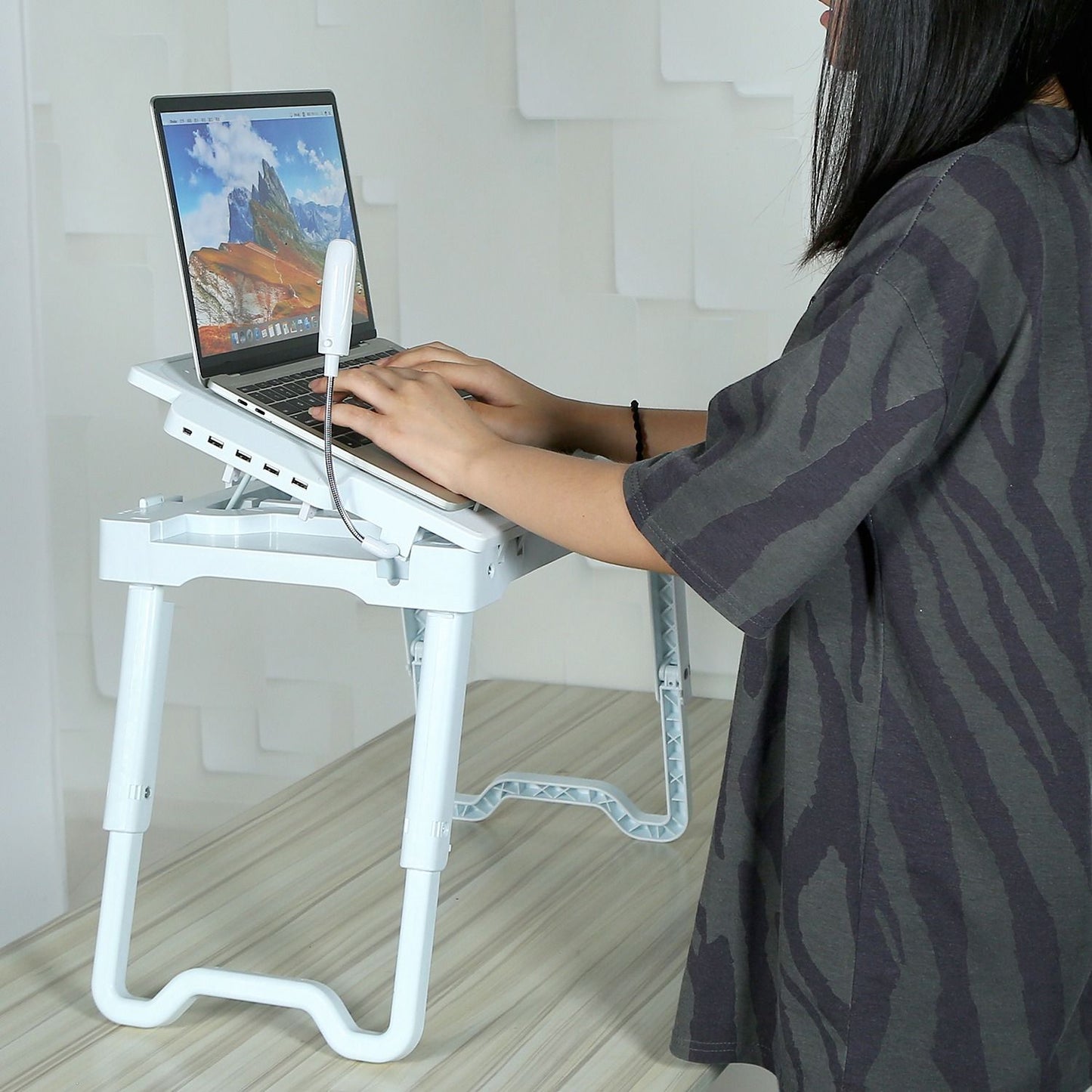 Multifunctional Foldable Laptop Desk with Cooling Fan & LED Light