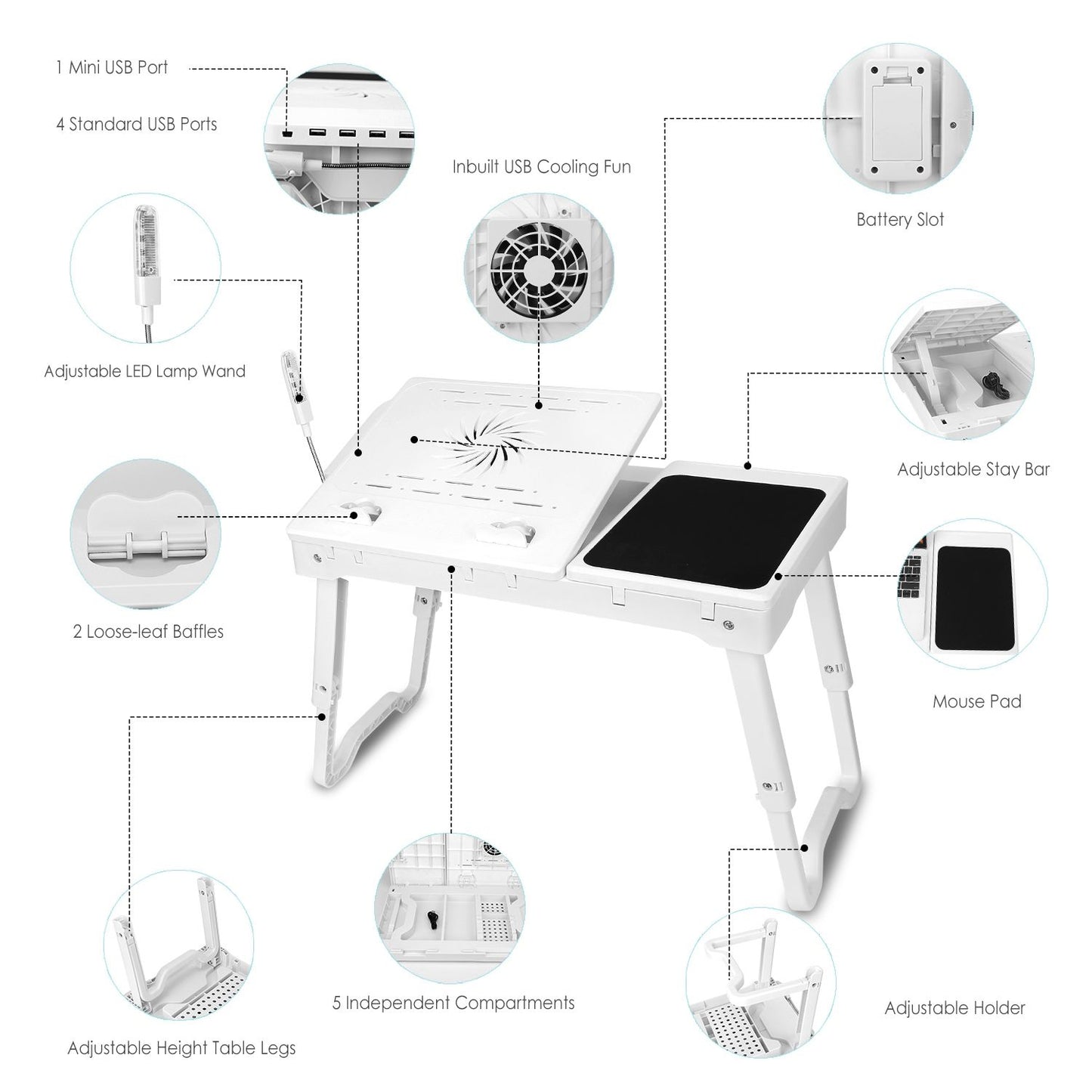 Multifunctional Foldable Laptop Desk with Cooling Fan & LED Light