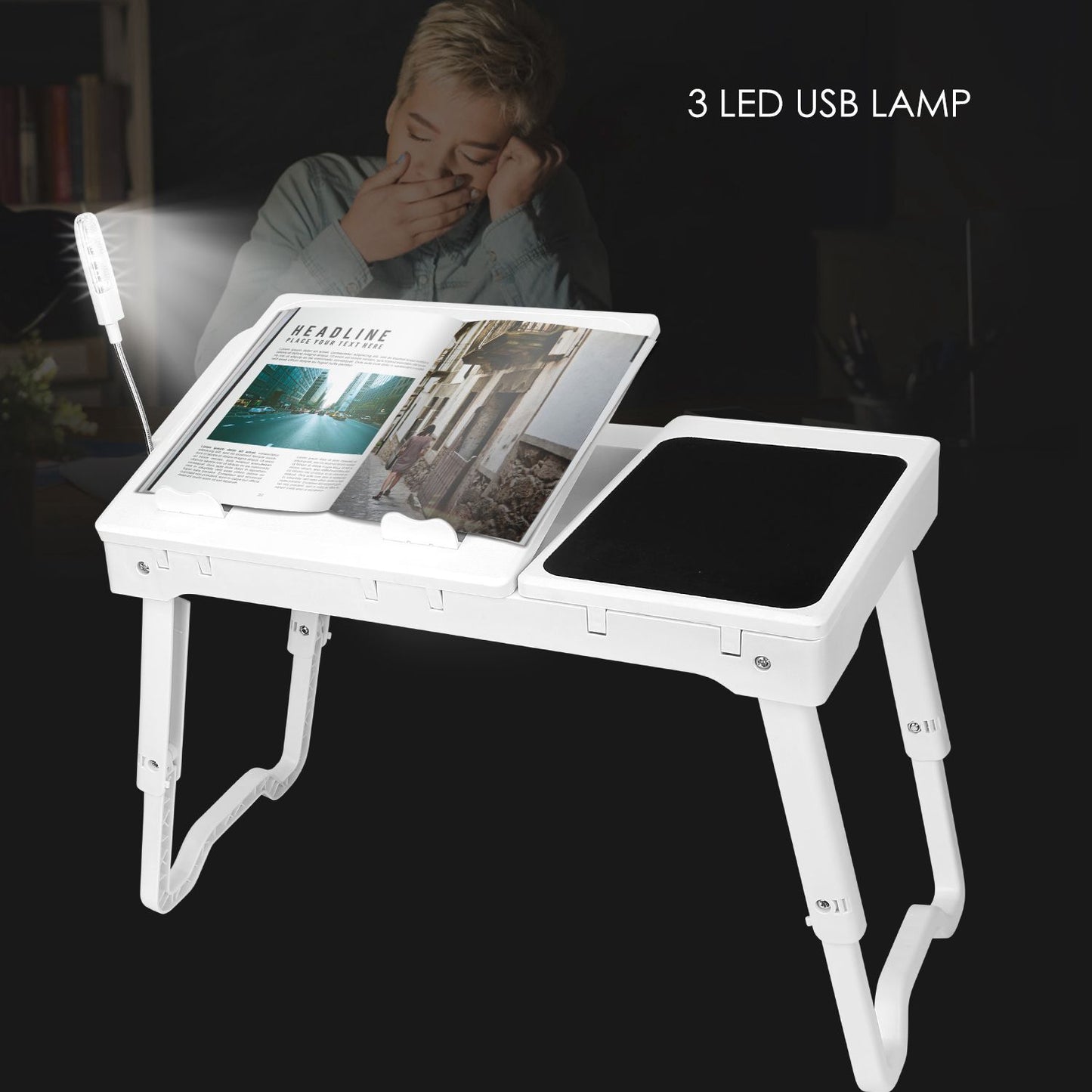 Multifunctional Foldable Laptop Desk with Cooling Fan & LED Light