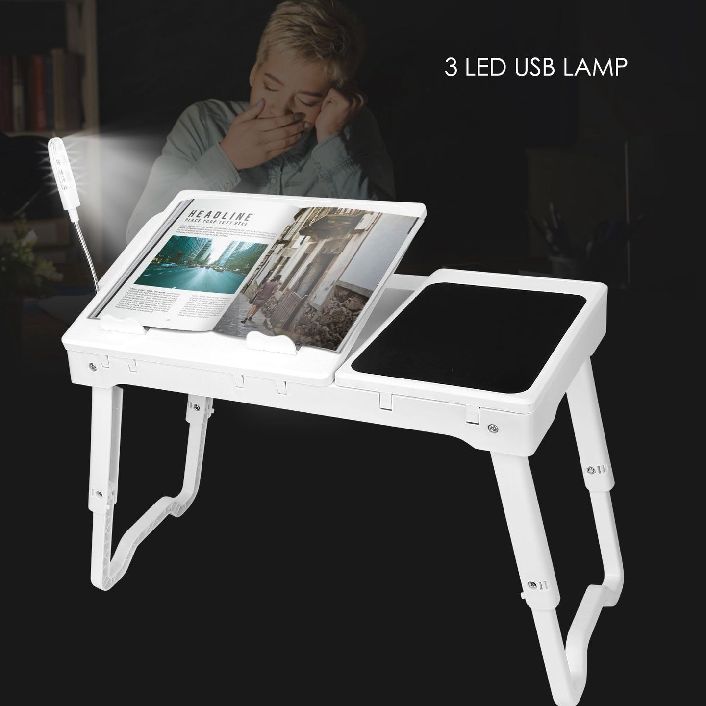 Multifunctional Foldable Laptop Desk with Cooling Fan & LED Light