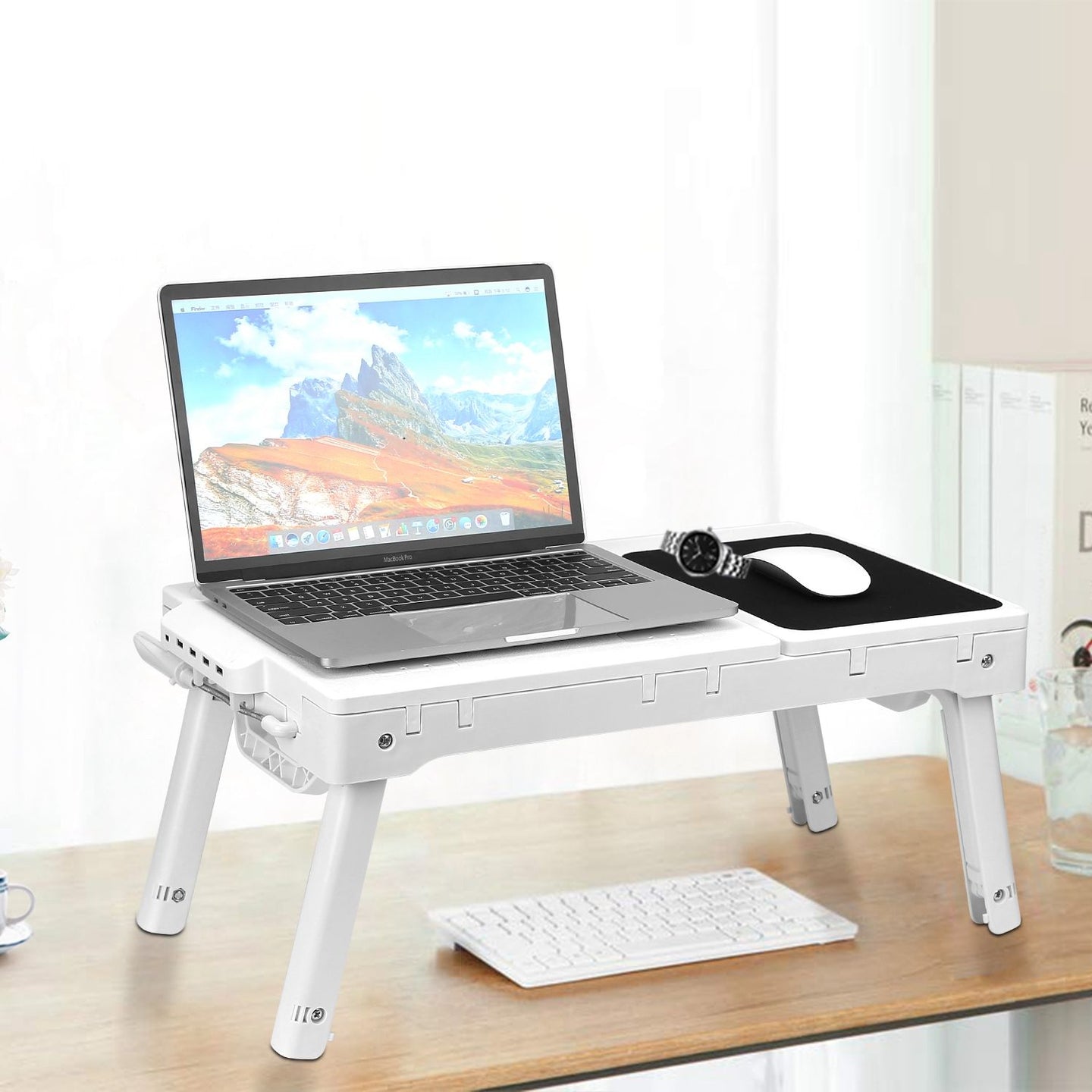Multifunctional Foldable Laptop Desk with Cooling Fan & LED Light
