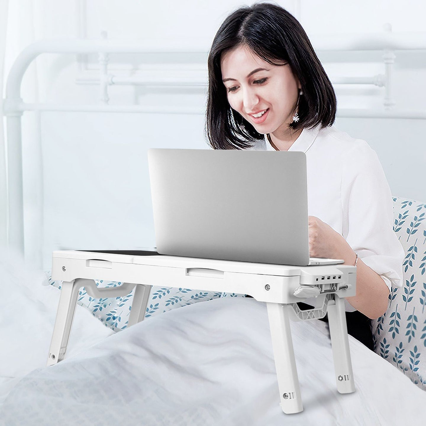 Multifunctional Foldable Laptop Desk with Cooling Fan & LED Light