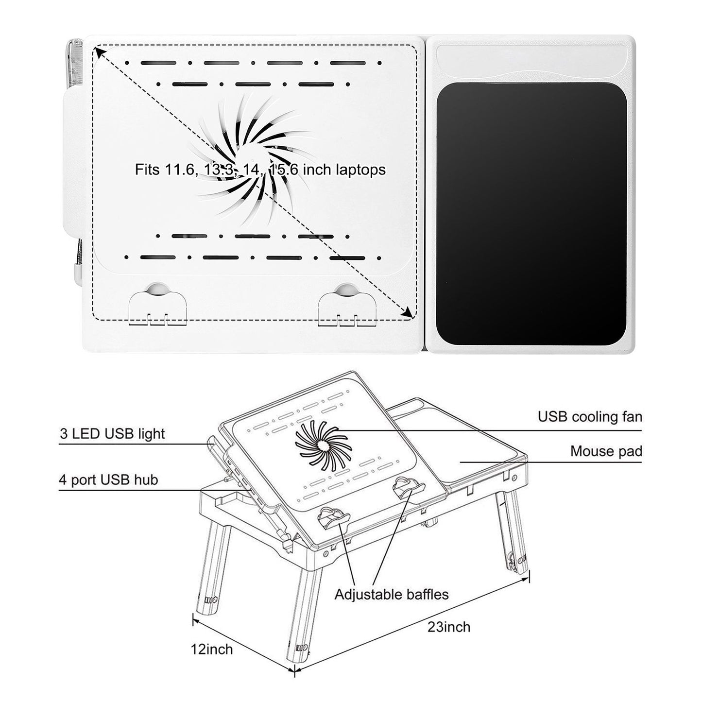 Multifunctional Foldable Laptop Desk with Cooling Fan & LED Light