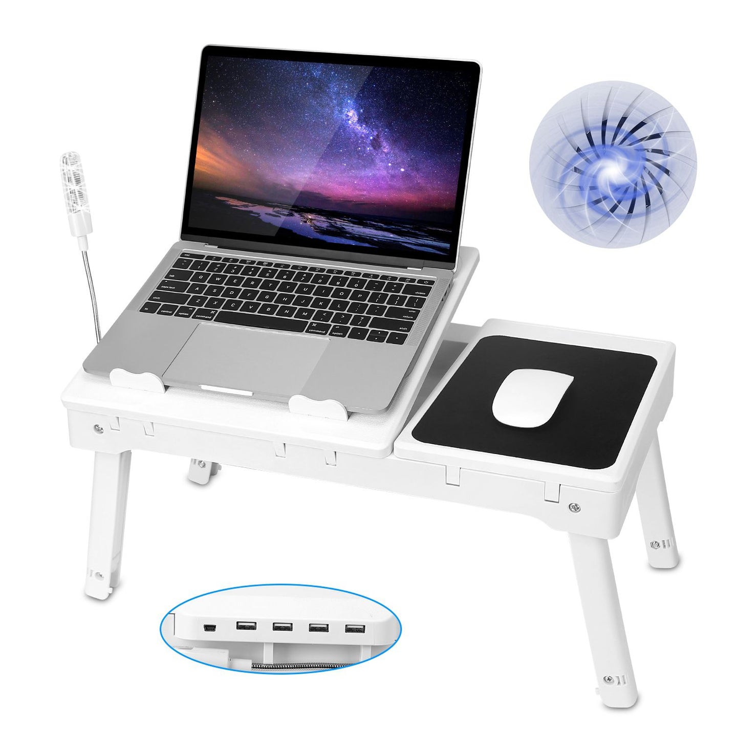 Multifunctional Foldable Laptop Desk with Cooling Fan & LED Light
