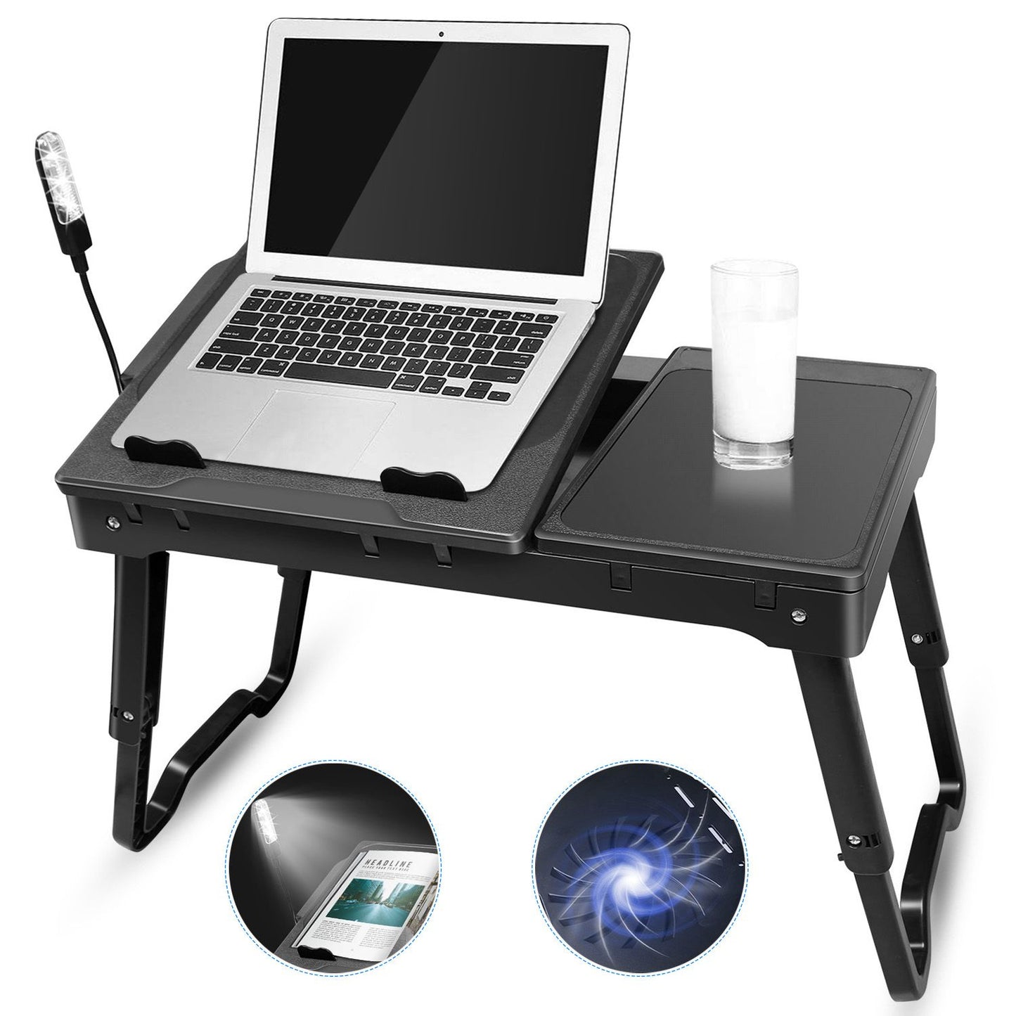 Multifunctional Foldable Laptop Desk with Cooling Fan & LED Light