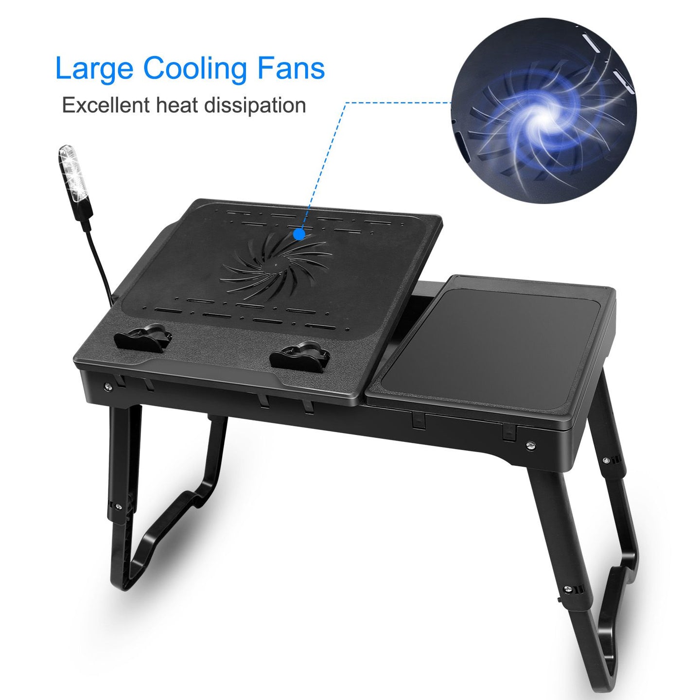 Multifunctional Foldable Laptop Desk with Cooling Fan & LED Light