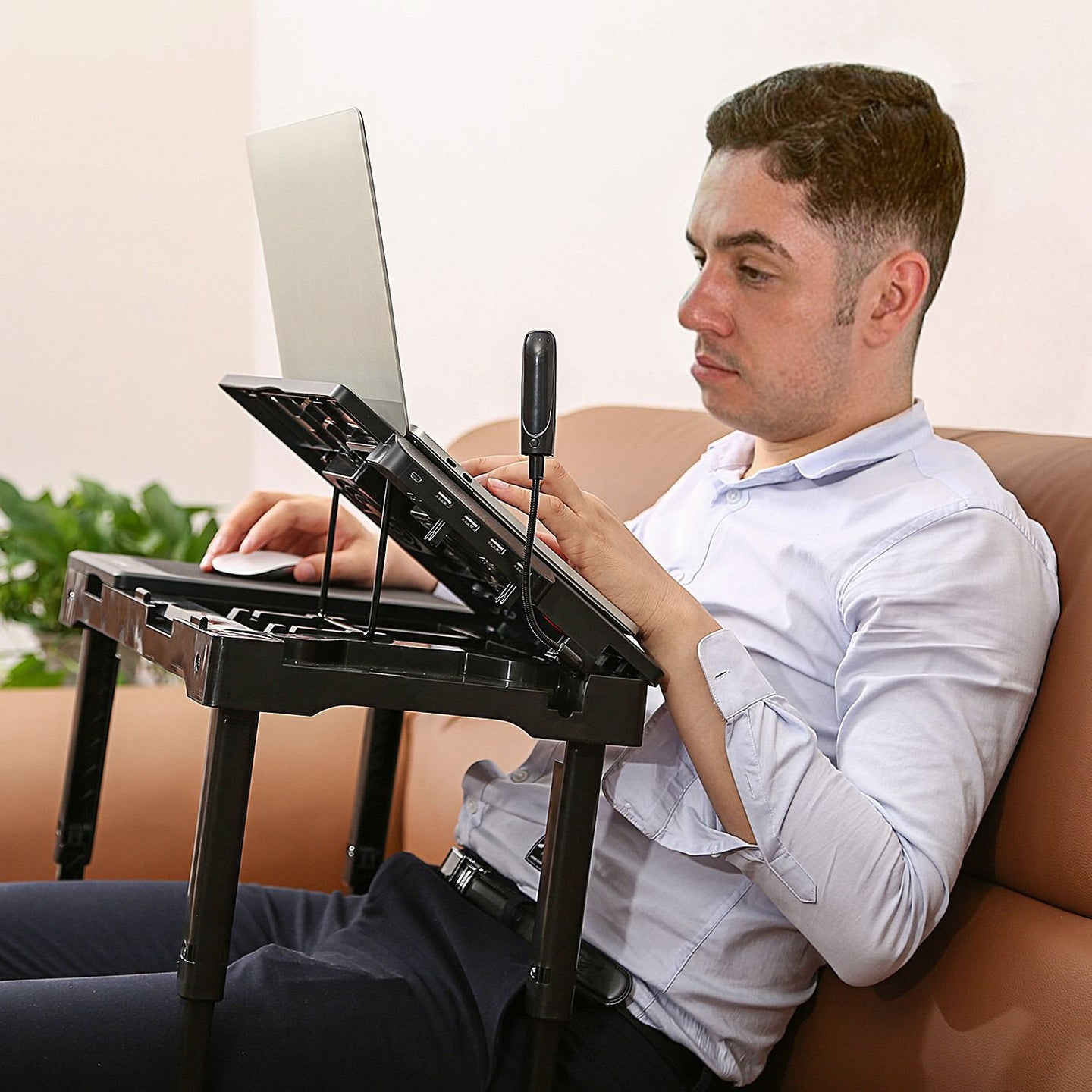 Multifunctional Foldable Laptop Desk with Cooling Fan & LED Light