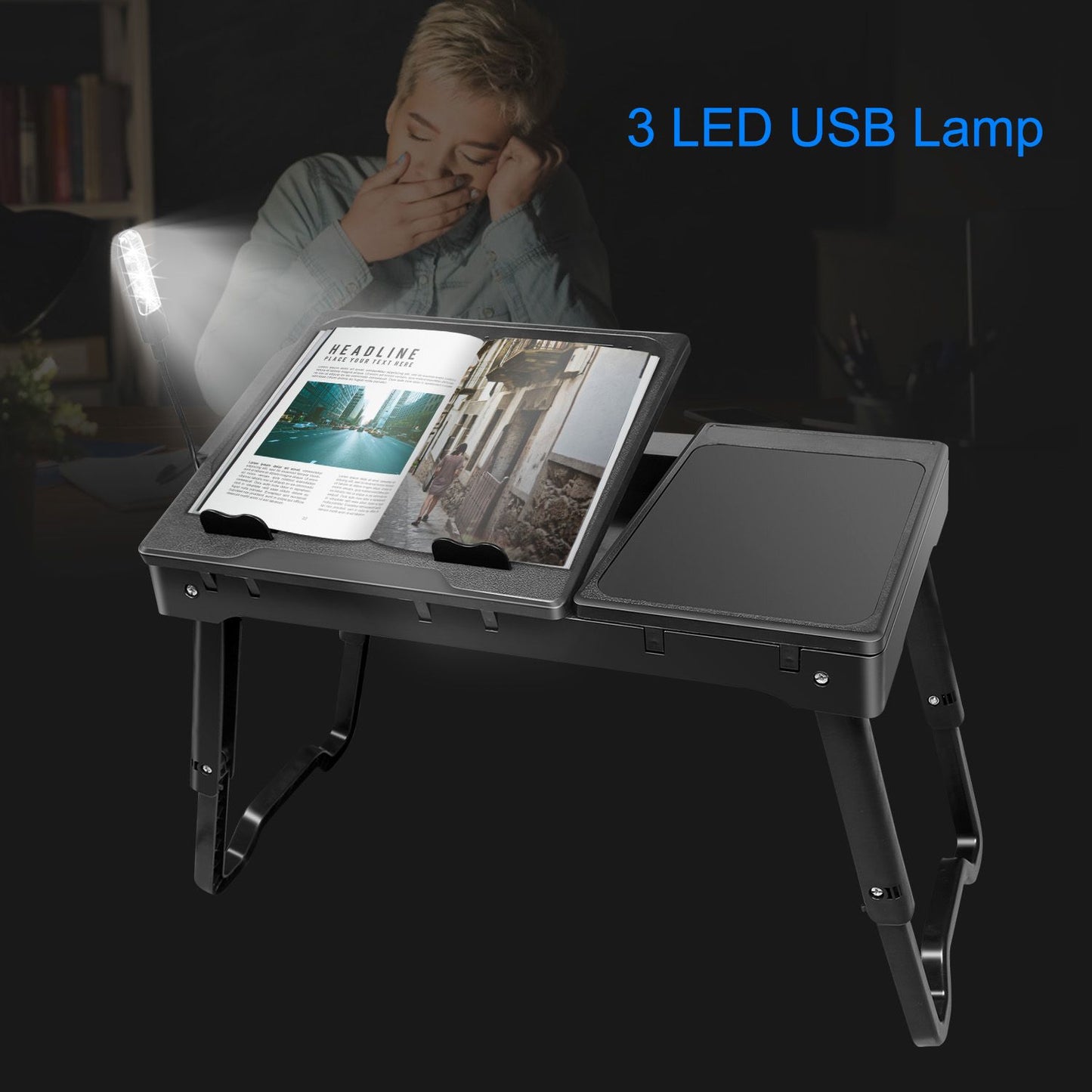 Multifunctional Foldable Laptop Desk with Cooling Fan & LED Light