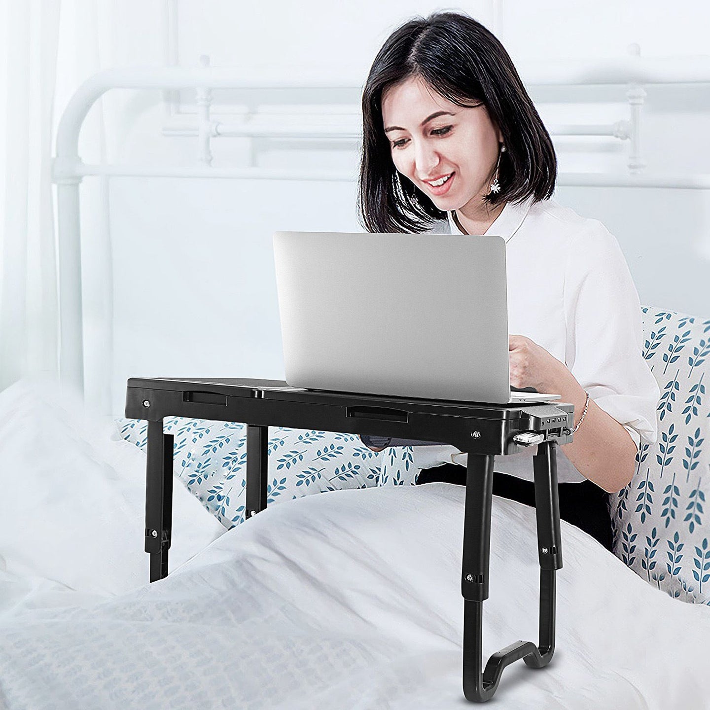 Multifunctional Foldable Laptop Desk with Cooling Fan & LED Light