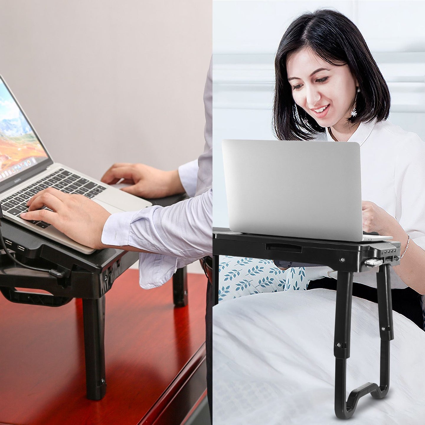 Multifunctional Foldable Laptop Desk with Cooling Fan & LED Light