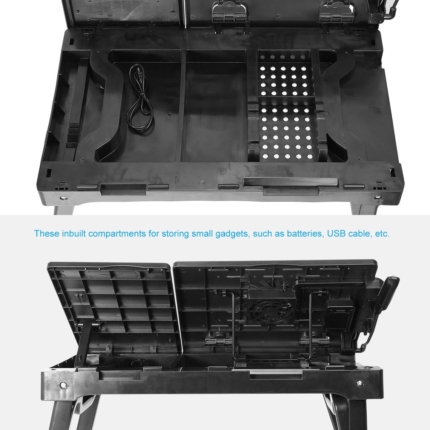 Multifunctional Foldable Laptop Desk with Cooling Fan & LED Light