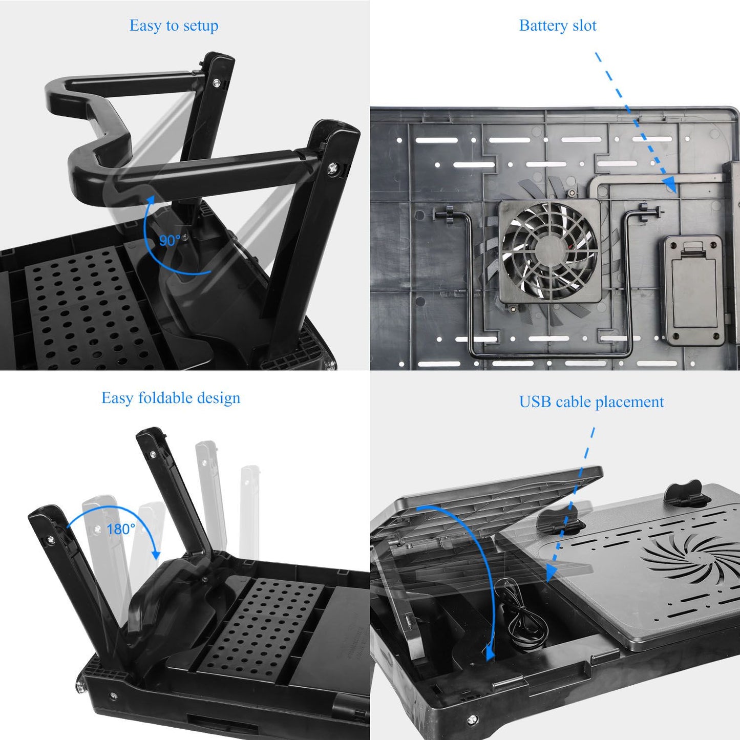 Multifunctional Foldable Laptop Desk with Cooling Fan & LED Light