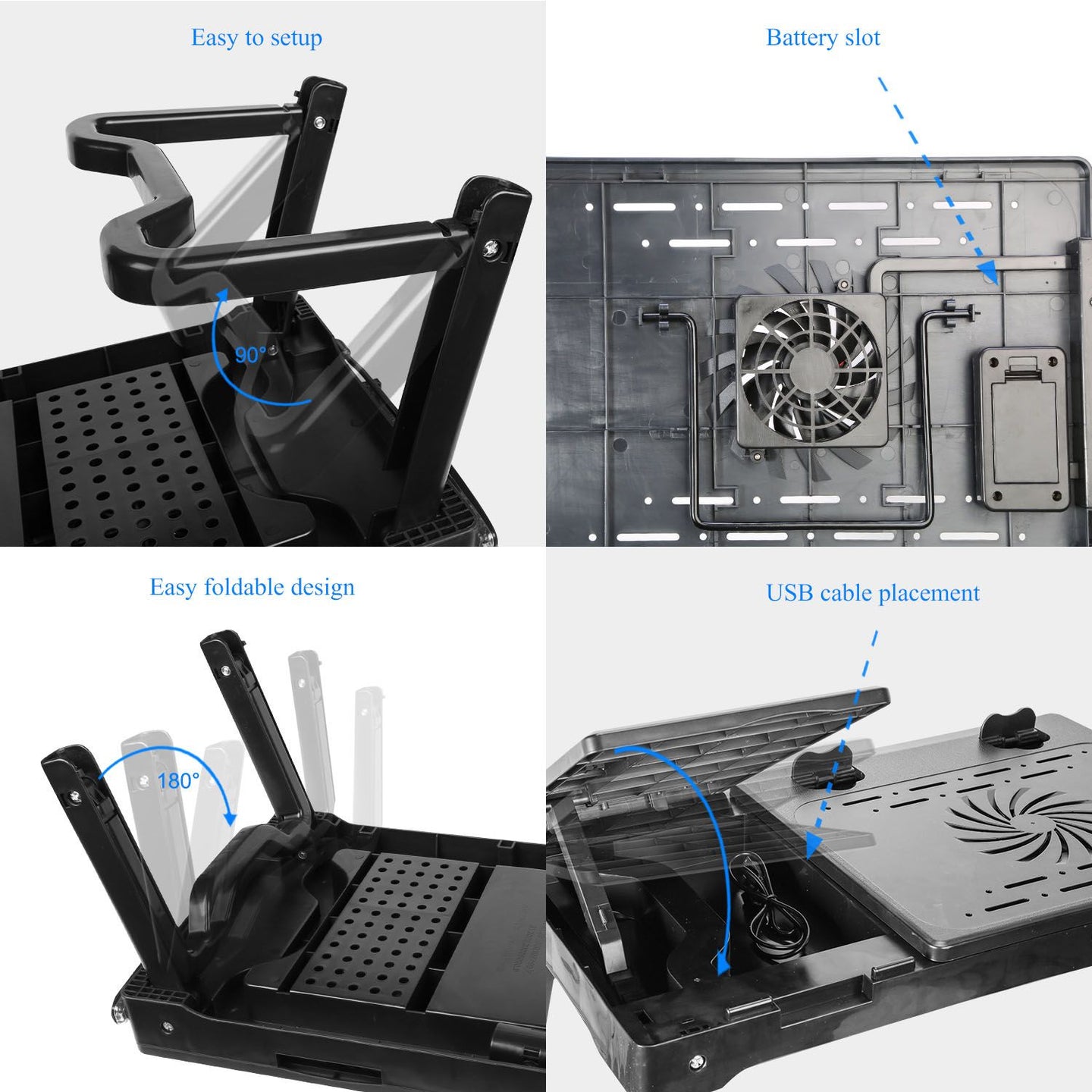Multifunctional Foldable Laptop Desk with Cooling Fan & LED Light