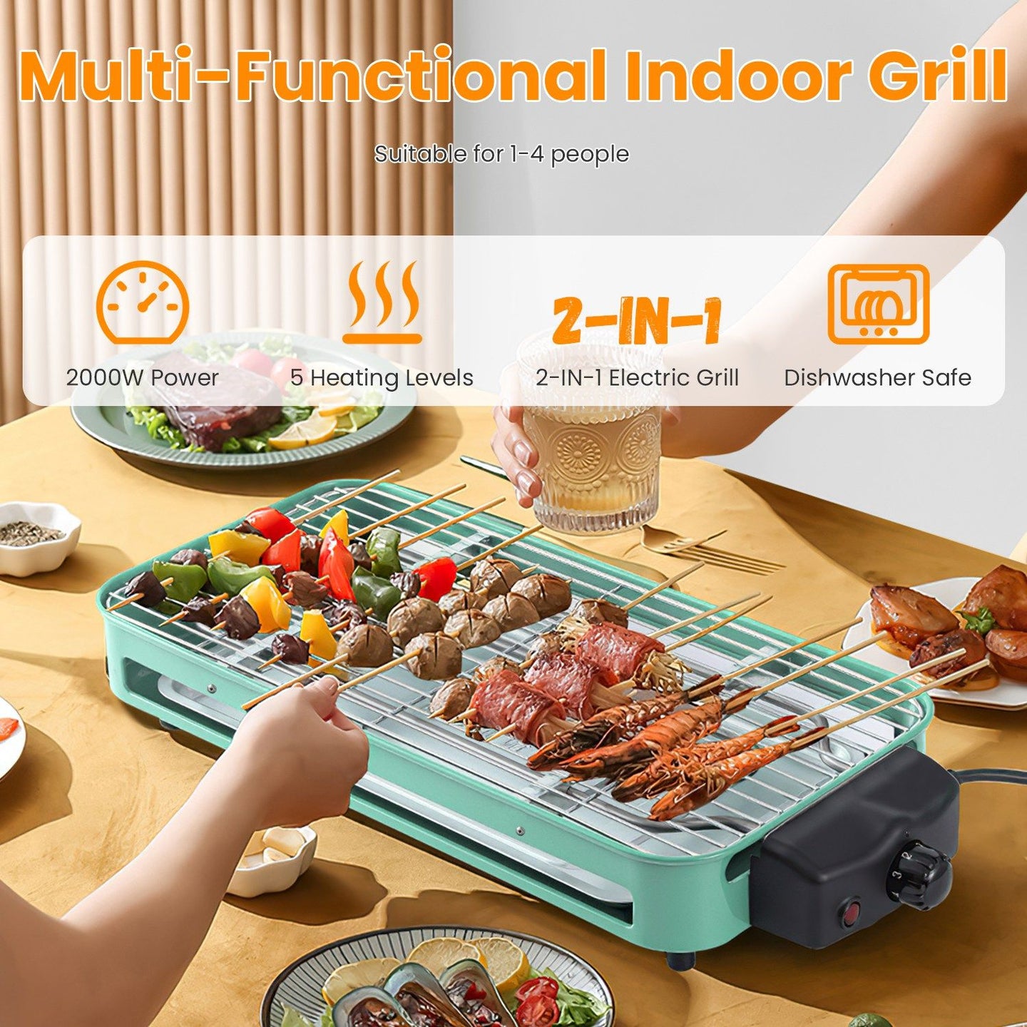 2-IN-1 Electric Grill & Crepe Maker, 2000W Fast Heat 5 Temp Control, 3 Raclette Trays Dishwasher Safe for Indoor Outdoor