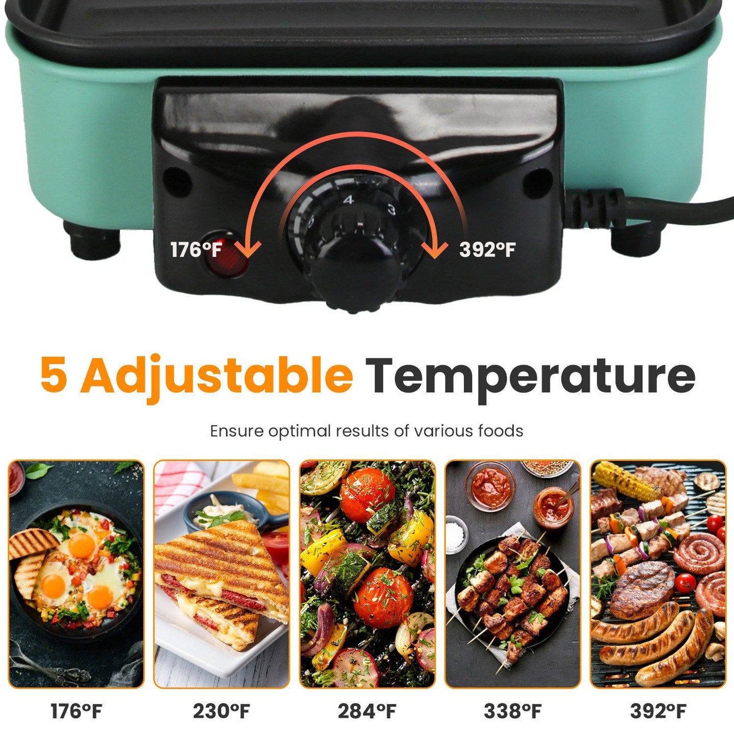 2-IN-1 Electric Grill & Crepe Maker, 2000W Fast Heat 5 Temp Control, 3 Raclette Trays Dishwasher Safe for Indoor Outdoor