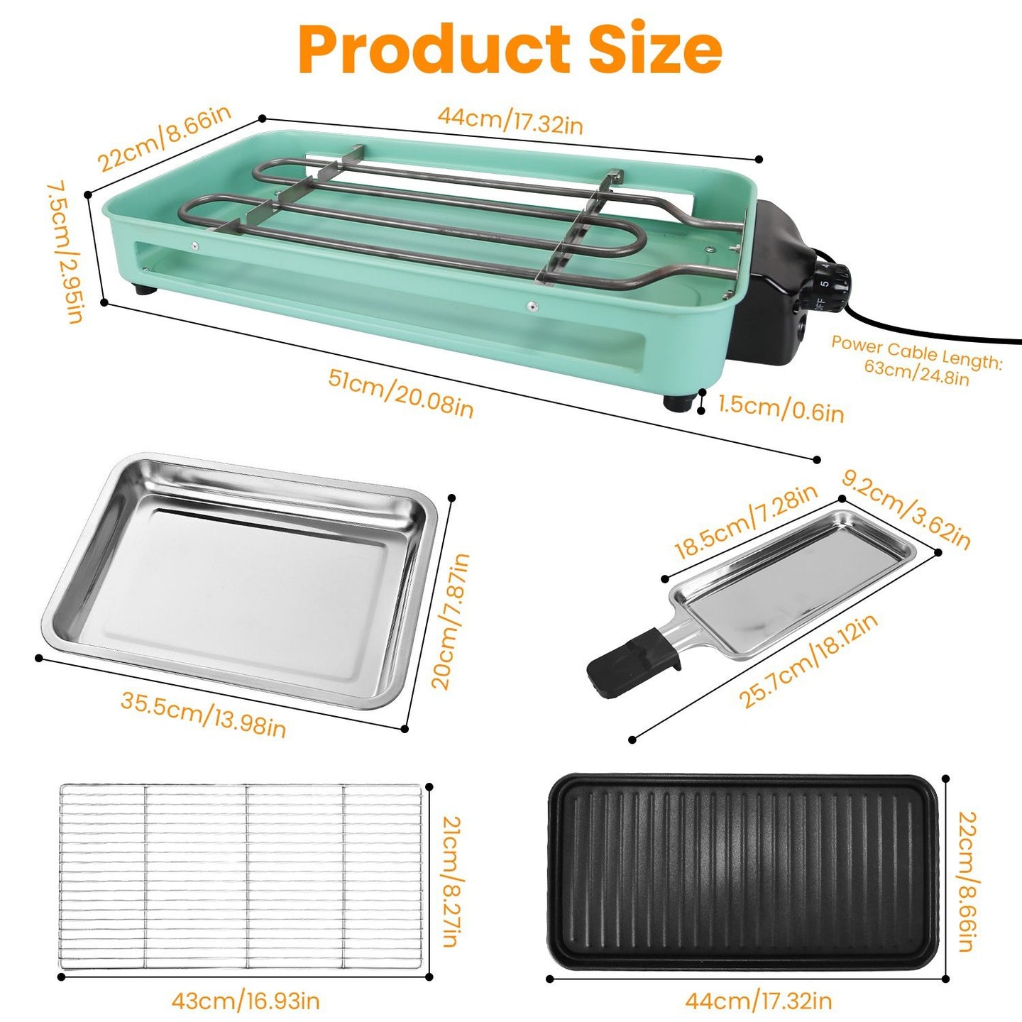 2-IN-1 Electric Grill & Crepe Maker, 2000W Fast Heat 5 Temp Control, 3 Raclette Trays Dishwasher Safe for Indoor Outdoor