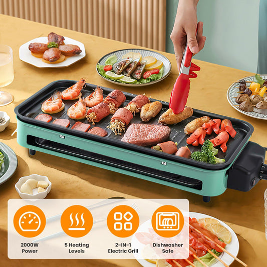 2-in-1 Electric Indoor Grill & Crepe Maker - 2000W Portable Raclette Table Grill