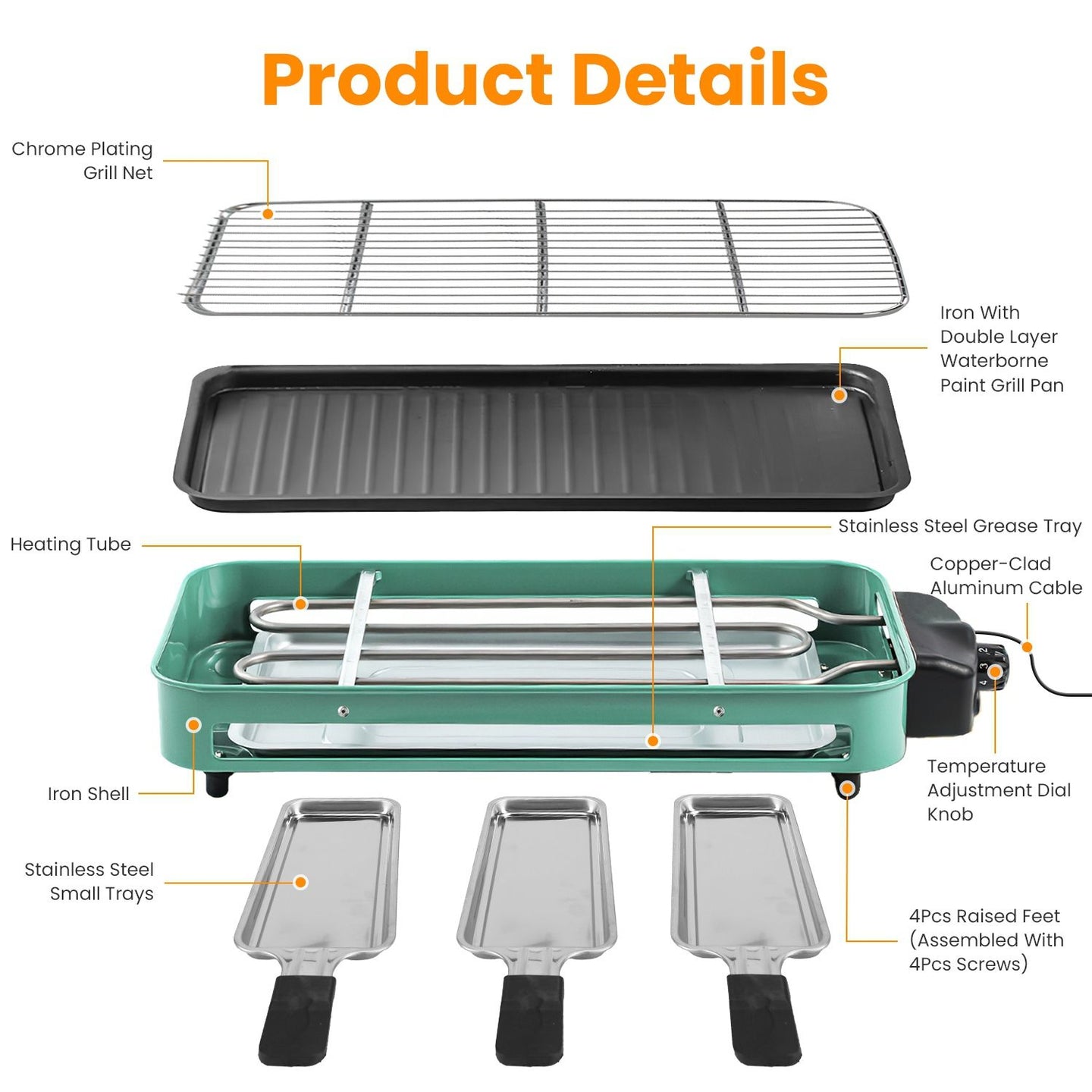 2-IN-1 Electric Grill & Crepe Maker, 2000W Fast Heat 5 Temp Control, 3 Raclette Trays Dishwasher Safe for Indoor Outdoor