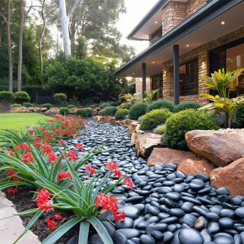38lbs Black River Rocks, 2-3 inch Polished Pebbles. Ideal for plant decoration, vase filling, aquarium landscaping, and various indoor/outdoor decorative applications.