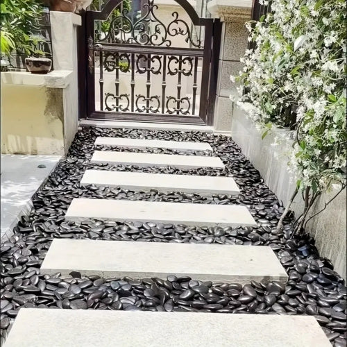 38lbs Black River Rocks, 2-3 inch Polished Pebbles. Ideal for plant decoration, vase filling, aquarium landscaping, and various indoor/outdoor decorative applications.
