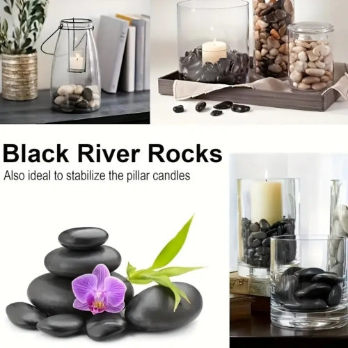 38lbs Black River Rocks, 2-3 inch Polished Pebbles. Ideal for plant decoration, vase filling, aquarium landscaping, and various indoor/outdoor decorative applications.