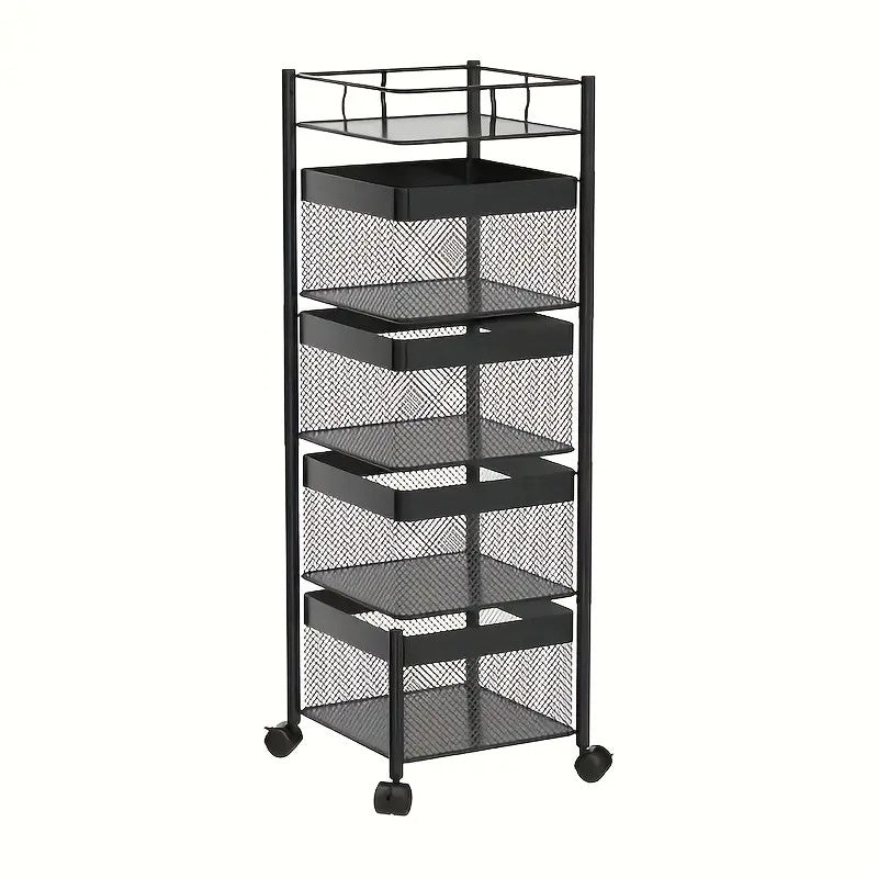 5-Tier Rotating Metal Kitchen Storage Rack & Rolling Utility Trolley