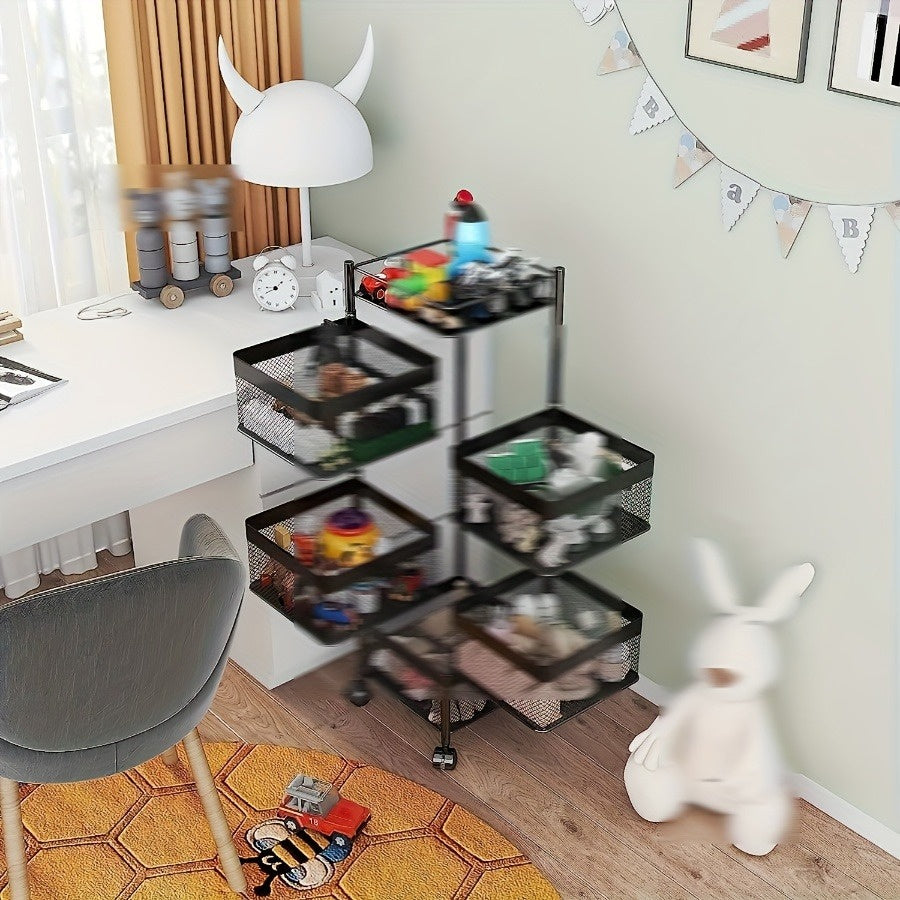 5-Tier Rotating Metal Kitchen Storage Rack & Rolling Utility Trolley