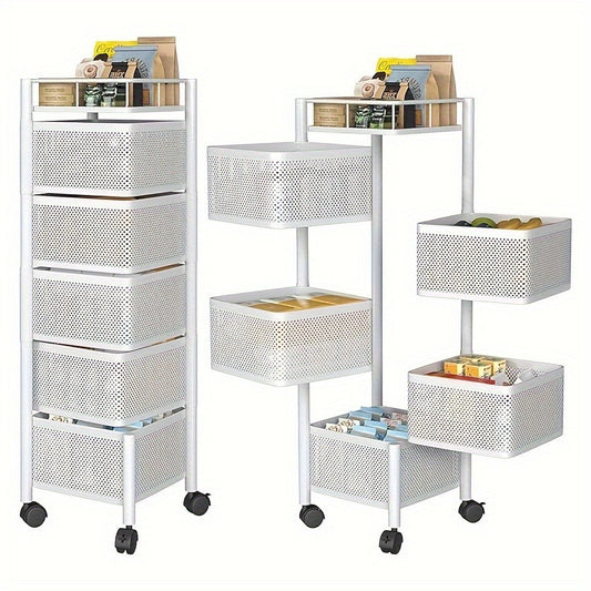 5-Tier Rotating Metal Kitchen Storage Rack & Rolling Utility Trolley