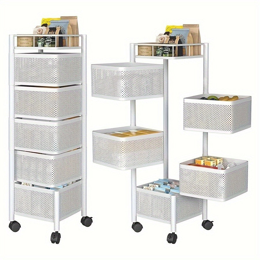 5-Tier Rotating Metal Kitchen Storage Rack & Rolling Utility Trolley