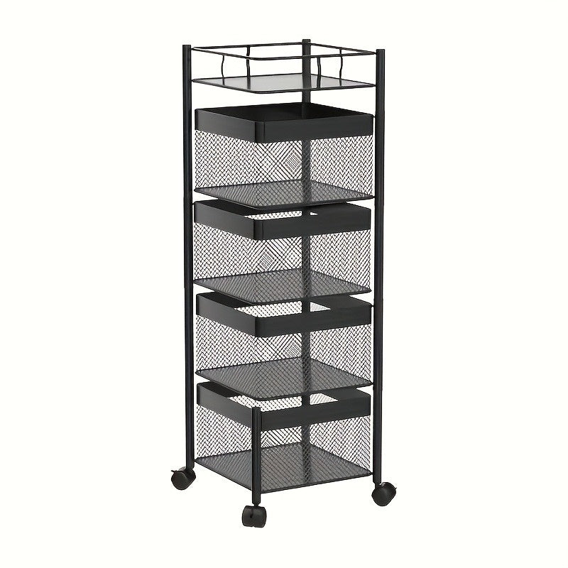 5-Tier Rotating Metal Kitchen Storage Rack & Rolling Utility Trolley