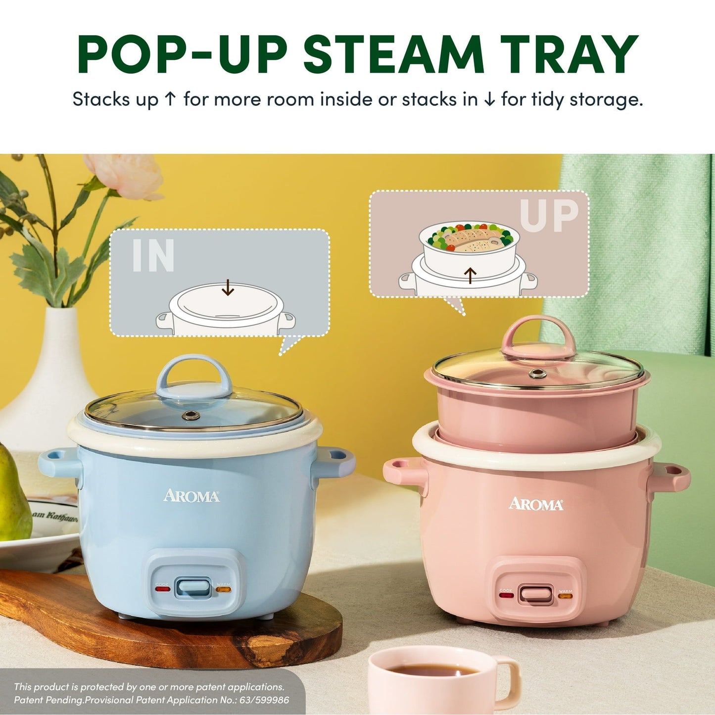 2-Cup Uncooked Rice Cooker & Food Steamer with Bonded Granite® Nonstick Ceramic & Pop-Up Steam Tray - Blue