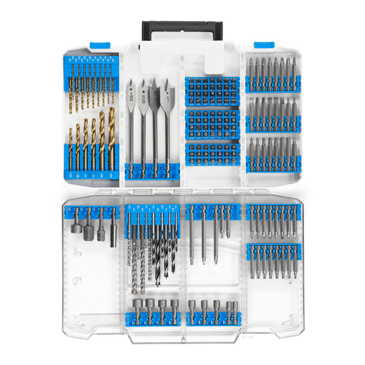 175-Piece Assorted Drill and Drill Bit Set Wood/Metal/PVC, Customizable Modular Storage Case