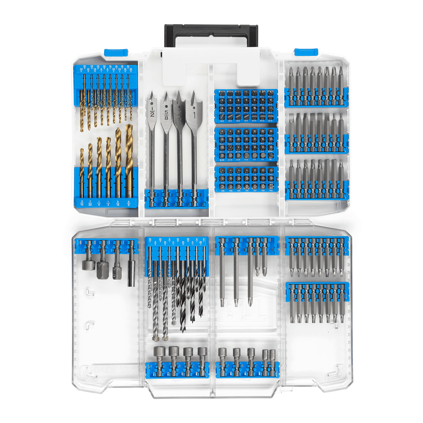 175-Piece Assorted Drill and Drill Bit Set Wood/Metal/PVC, Customizable Modular Storage Case