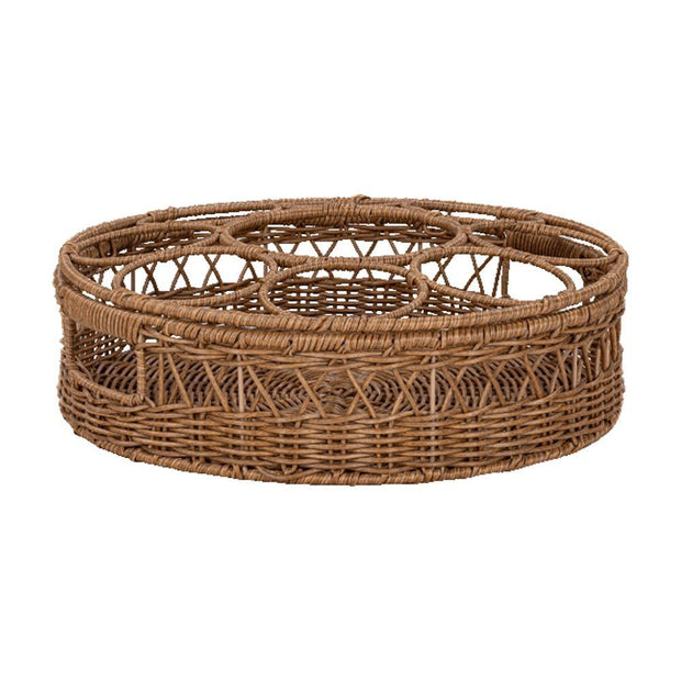 Large Rattan Beverage Tray with Handles | Woven Wicker Serving Tray