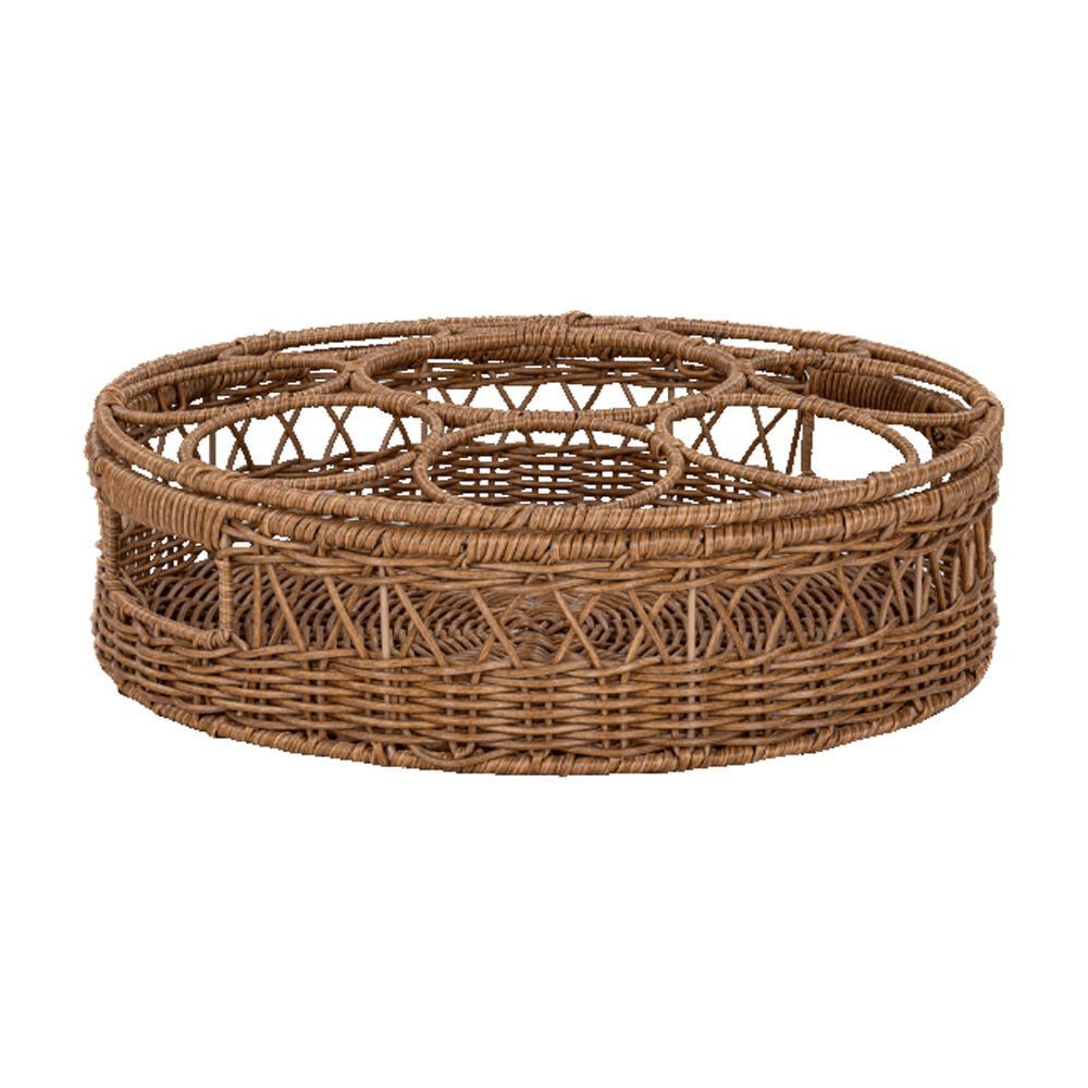 Large Rattan Beverage Tray with Handles | Woven Wicker Serving Tray