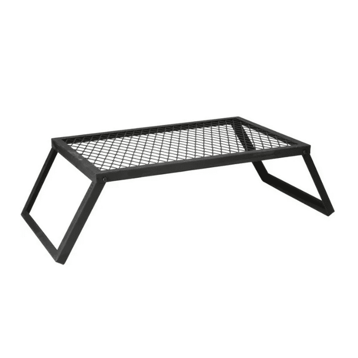 Heavy-Duty Carbon Steel Campfire Grill – 24"x16" with Foldable Legs, Black