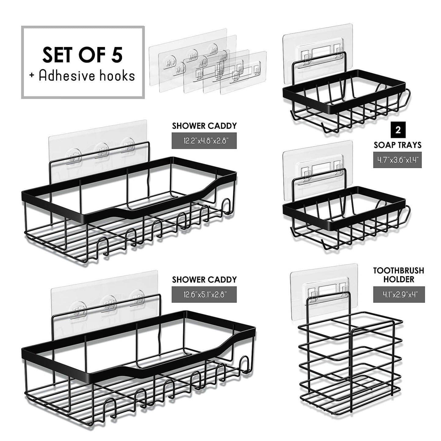 No-Drill Bathroom Organizer Set – Heavy Duty Wall-Mounted Shower Caddy, 5-Pack