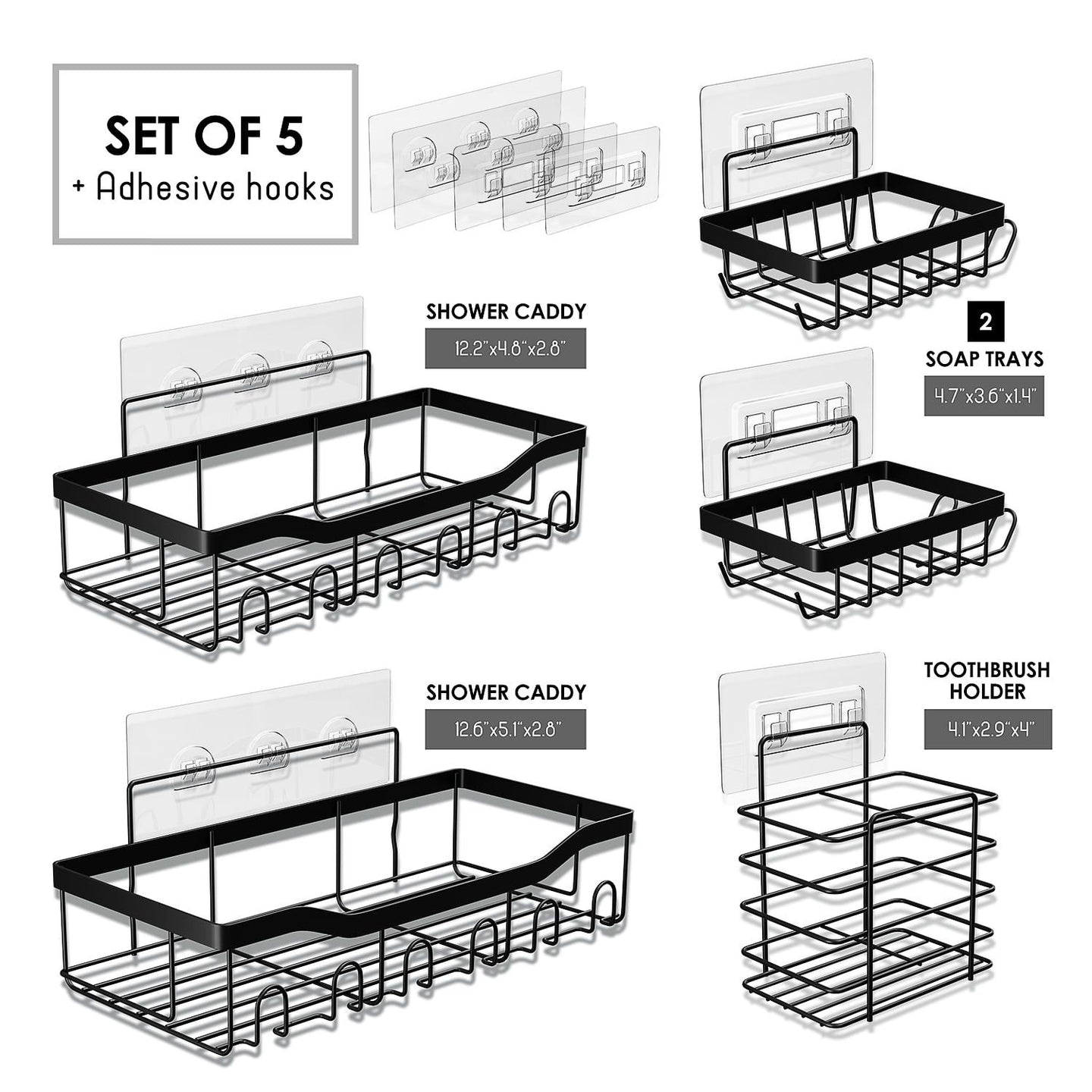 No-Drill Bathroom Organizer Set – Heavy Duty Wall-Mounted Shower Caddy, 5-Pack