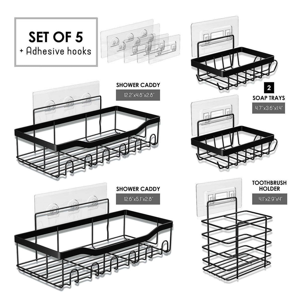 No-Drill Bathroom Organizer Set – Heavy Duty Wall-Mounted Shower Caddy, 5-Pack