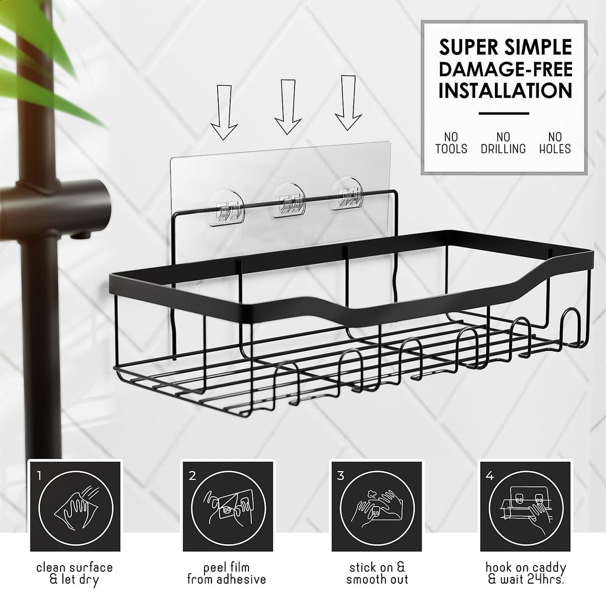 No-Drill Bathroom Organizer Set – Heavy Duty Wall-Mounted Shower Caddy, 5-Pack