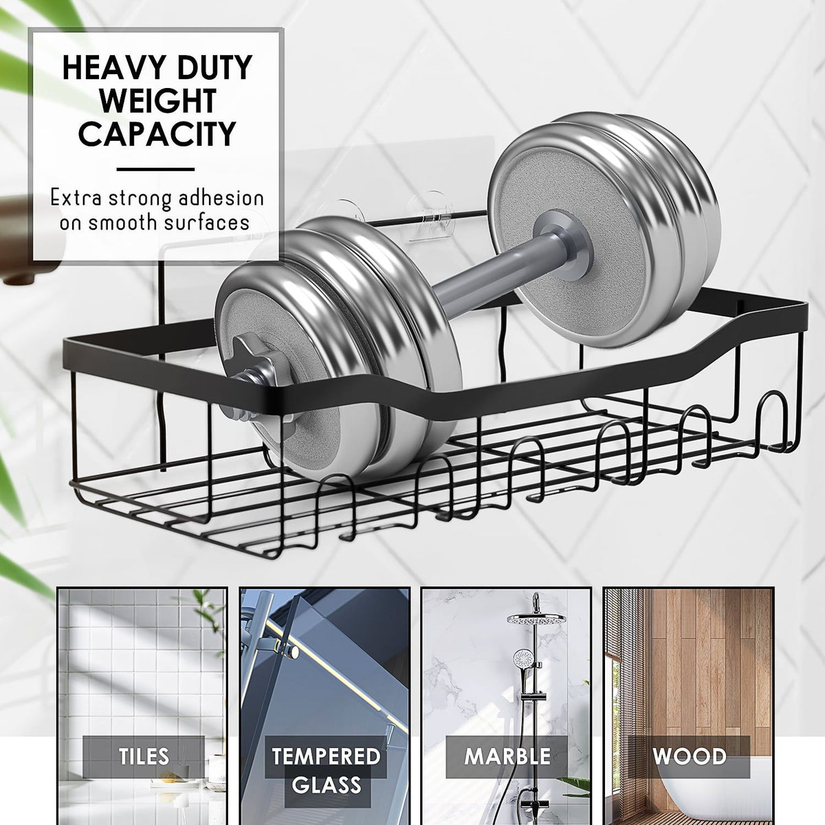 No-Drill Bathroom Organizer Set – Heavy Duty Wall-Mounted Shower Caddy, 5-Pack