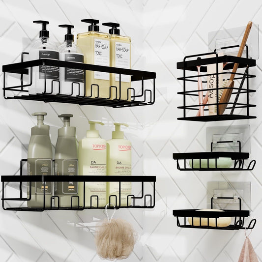 No-Drill Bathroom Organizer Set – Heavy Duty Wall-Mounted Shower Caddy, 5-Pack