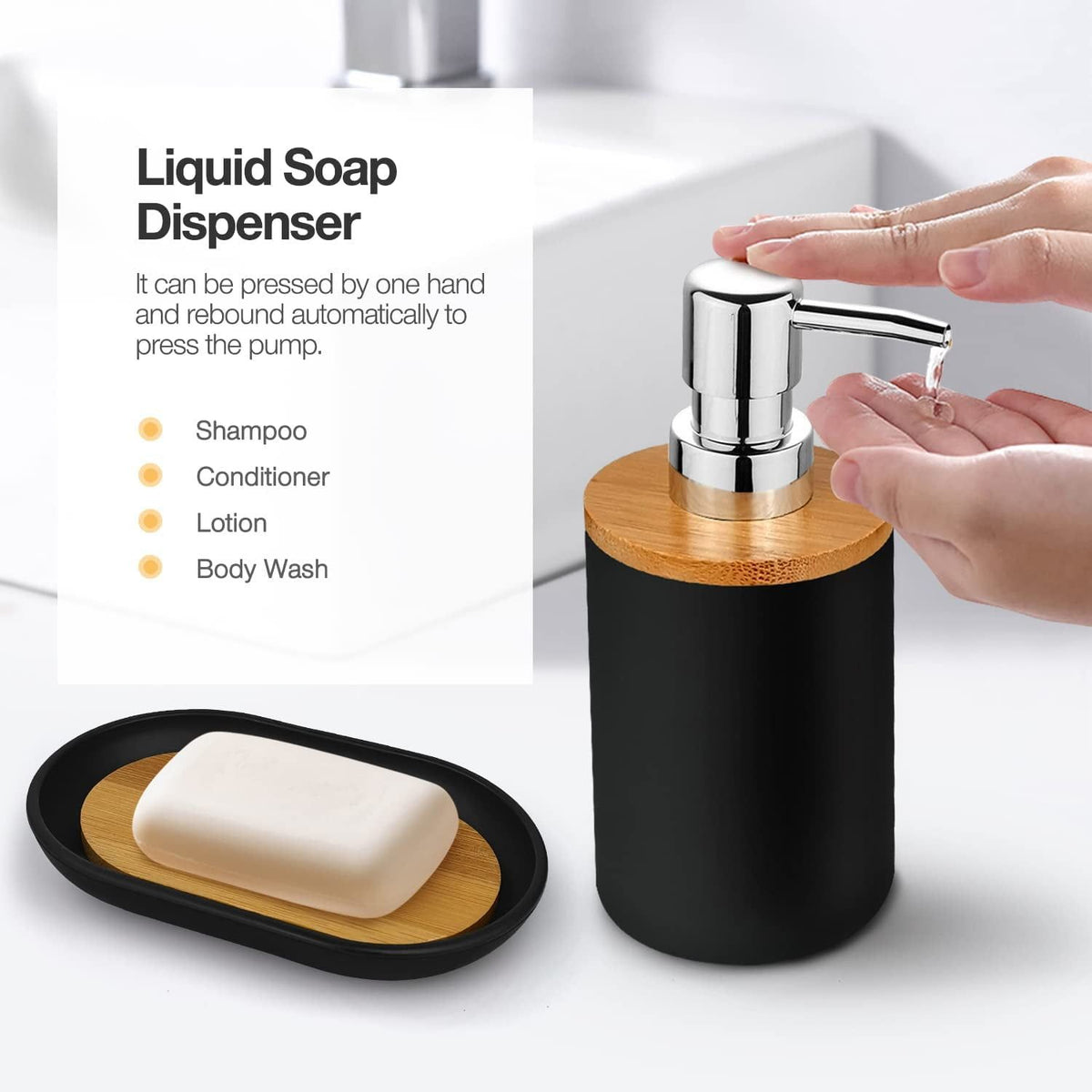 6-Piece Bamboo & Plastic Bathroom Accessory Set – Black